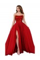 Compre Rojo línea A Tirantes espagueti Cuadrado Spandex Encaje Largo Vestidos de dama de honor / Vestidos de fiesta
