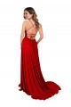 Compre Rojo línea A Tirantes espagueti Cuadrado Spandex Encaje Largo Vestidos de dama de honor / Vestidos de fiesta