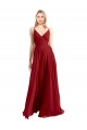 Compre Rojo línea A Tirantes espagueti Cuello en V Gasa Largo Vestidos de dama de honor