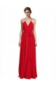 Compre Rojo línea A Tirantes espagueti Halter Cuello en V Gasa Largo Vestidos de dama de honor