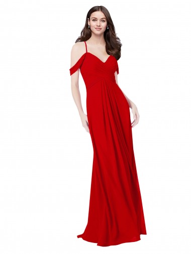 Compre Rojo oscuro línea A Cuello en V Cuello de Corazón Gasa Largo Vestidos de dama de honor