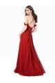 Compre Rojo oscuro línea A Cuello en V Cuello de Corazón Gasa Largo Vestidos de dama de honor