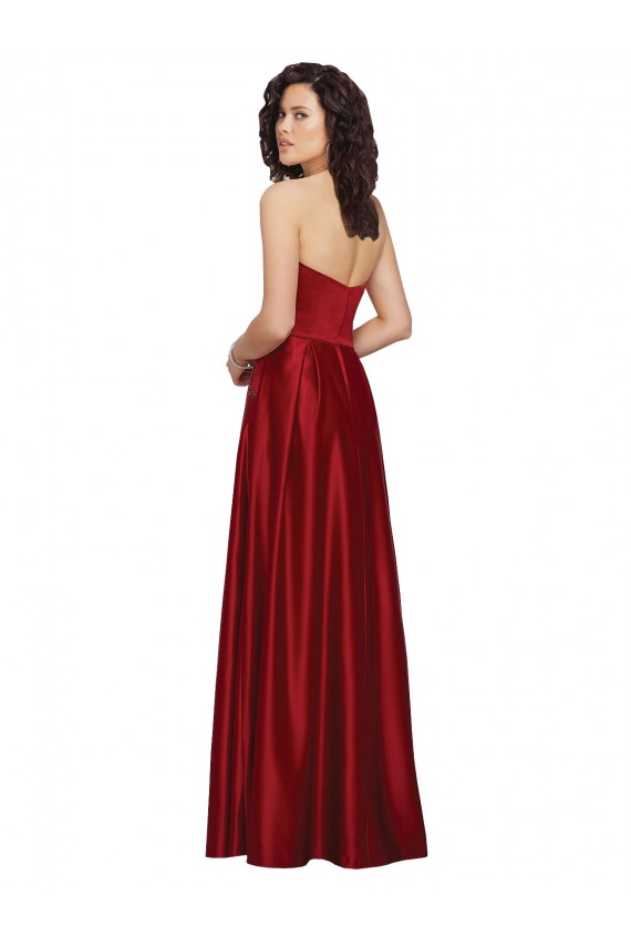 Compre Rojo oscuro línea A Sin tirantes Satén Largo Vestidos de dama de honor / Vestidos de fiesta
