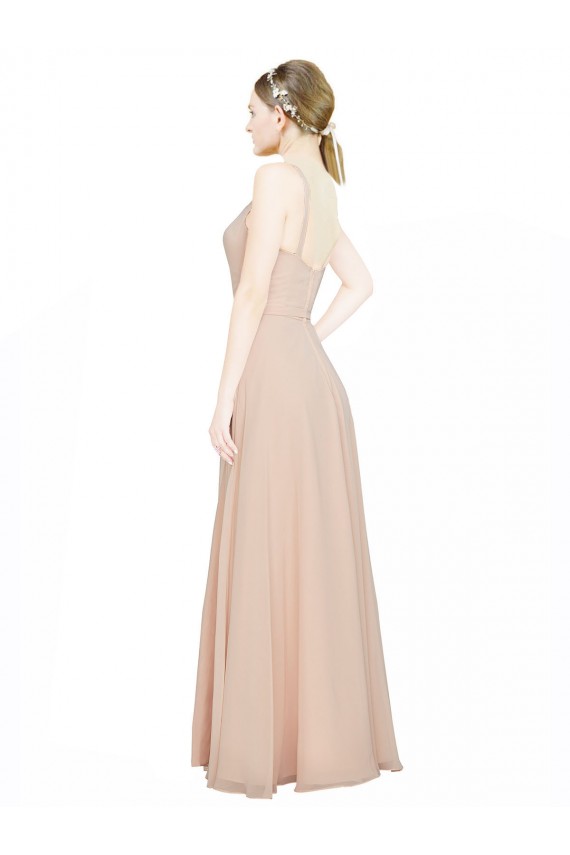 Compre Rosa 114 línea A Cuello en V Gasa Largo Vestidos de dama de honor