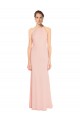 Compre Rosa 114 línea A Tirantes espagueti Halter Gasa Largo Vestidos de dama de honor