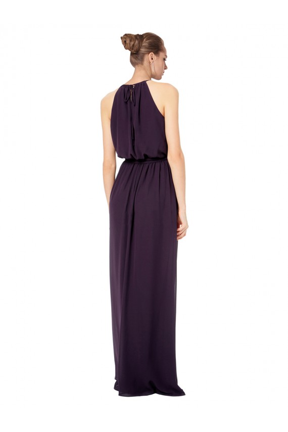 Compre Rosa 114 línea A Tirantes espagueti Halter Gasa Largo Vestidos de dama de honor