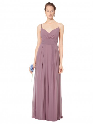 Compre Rosa 147 línea A Tirantes espagueti Cuello en V Gasa Largo Vestidos de dama de honor