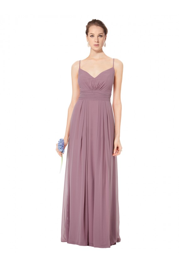Compre Rosa 147 línea A Tirantes espagueti Cuello en V Gasa Largo Vestidos de dama de honor