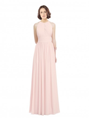 Compre Rosa 42 línea A Halter Gasa Largo Vestidos de dama de honor