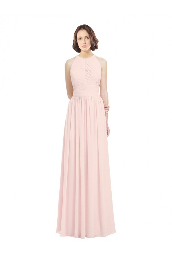 Compre Rosa 42 línea A Halter Gasa Largo Vestidos de dama de honor