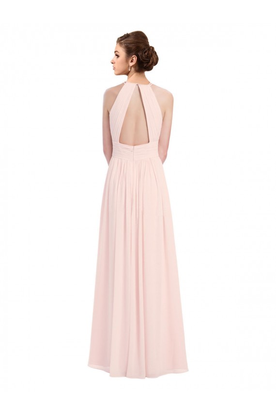 Compre Rosa 42 línea A Halter Gasa Largo Vestidos de dama de honor