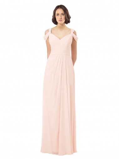 Compre Rosa 42 línea A Hombros Descubiertos Gasa Largo Vestidos de dama de honor