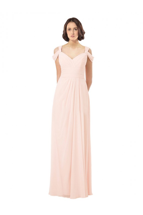 Compre Rosa 42 línea A Hombros Descubiertos Gasa Largo Vestidos de dama de honor