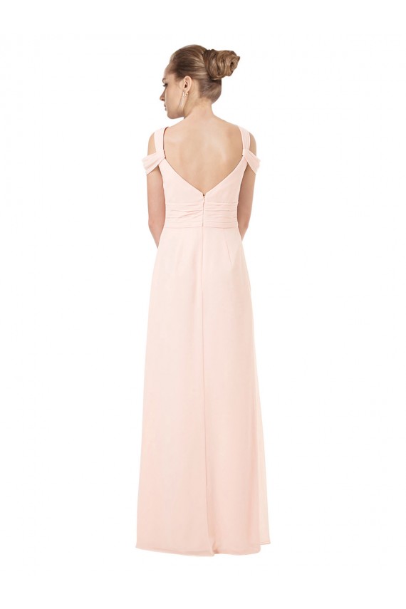 Compre Rosa 42 línea A Hombros Descubiertos Gasa Largo Vestidos de dama de honor