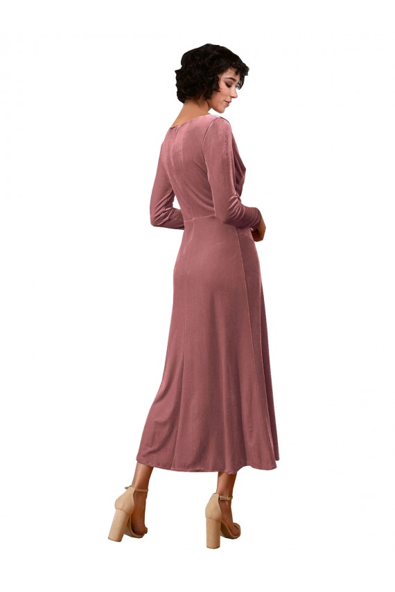 Compre Rosa Canela línea A Cuello en V Midi Terciopelo Elástico Corto Vestidos de dama de honor / Vestidos de fiesta