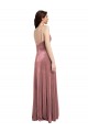 Compre Rosa Canela línea A Cuello en V Terciopelo Elástico Largo Formales Vestidos de dama de honor / Vestidos de fiesta