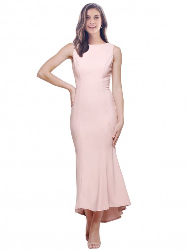 Compre Rosa Cubierta Cuello Alto Midi Crepé Elástico Corto Asimétrico Formales Vestidos de dama de honor / Vestidos de fiesta / Vestidos de cóctel