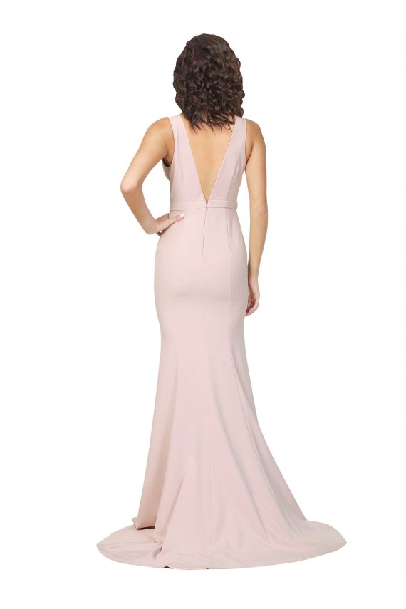 Compre Rosa Cubierta Cuello en V Barrer tren Crepé Elástico Largo Formales Vestidos de dama de honor / Vestidos de fiesta