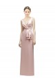 Compre Rosa Cubierta Cuello en V Satén Largo Vestidos de dama de honor