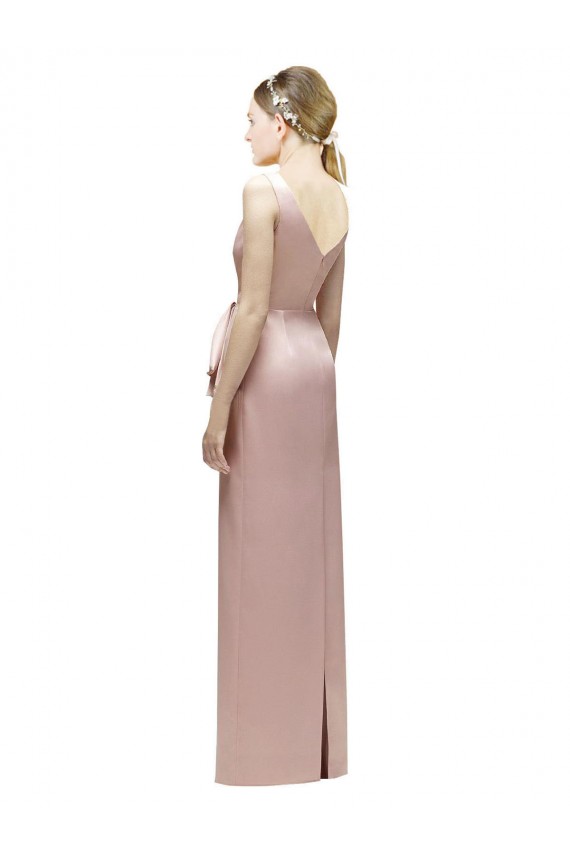 Compre Rosa Cubierta Cuello en V Satén Largo Vestidos de dama de honor