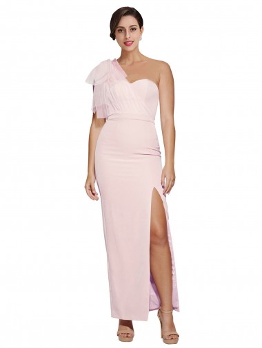Compre Rosa Cubierta Un Hombre Cuello de Corazón Crepé Elástico Largo Formales Vestidos de dama de honor / Vestidos de fiesta