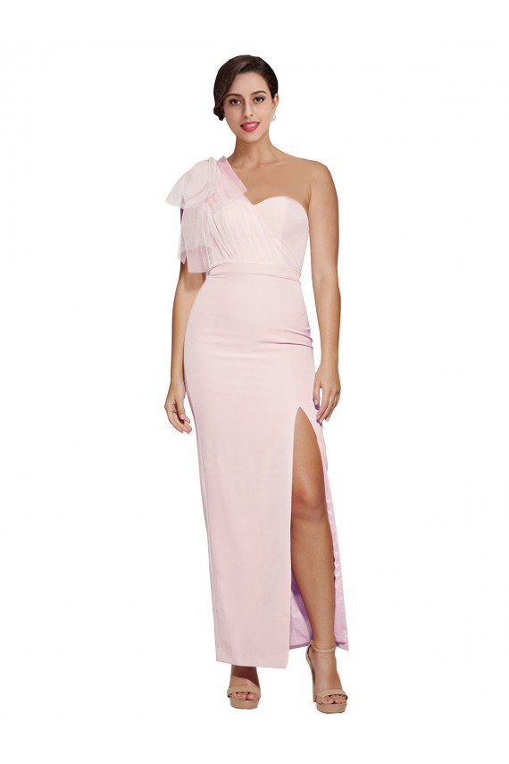 Compre Rosa Cubierta Un Hombre Cuello de Corazón Crepé Elástico Largo Formales Vestidos de dama de honor / Vestidos de fiesta