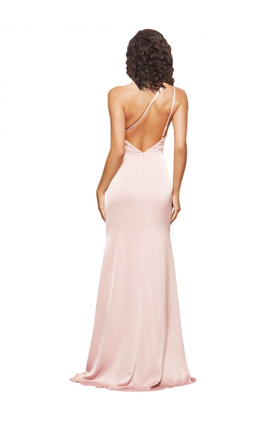 Compre Rosa Cubierta Un Hombre Satén sedoso Largo Formales Vestidos de dama de honor / Vestidos de fiesta