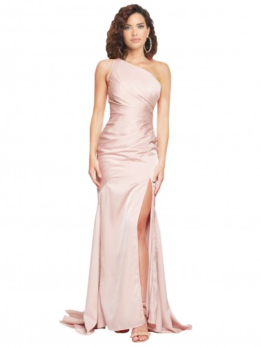 Compre Rosa Cubierta Un Hombre Satén sedoso Largo Formales Vestidos de dama de honor / Vestidos de fiesta