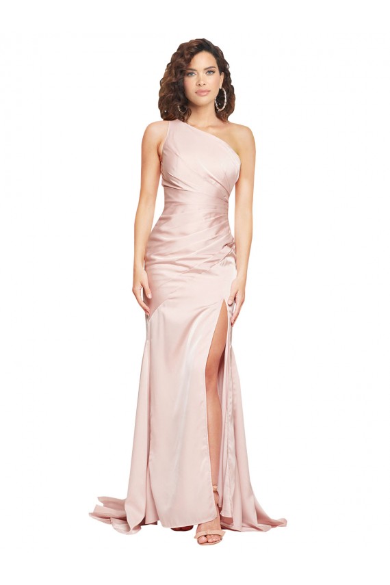 Compre Rosa Cubierta Un Hombre Satén sedoso Largo Formales Vestidos de dama de honor / Vestidos de fiesta