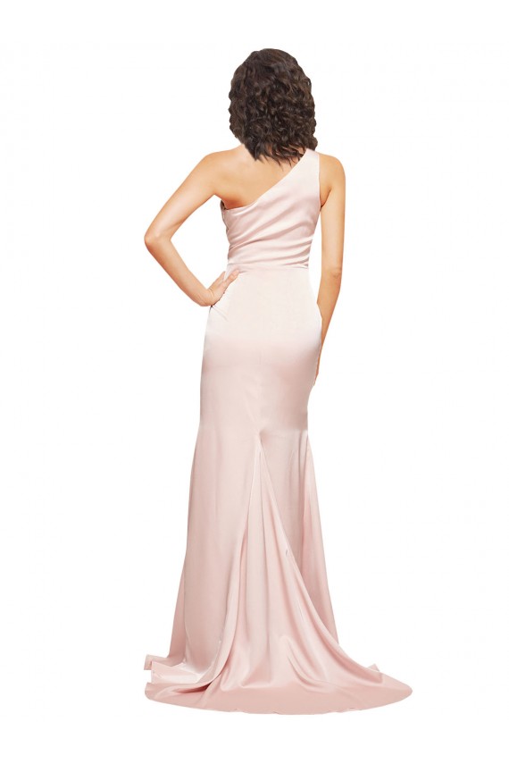 Compre Rosa Cubierta Un Hombre Satén sedoso Largo Formales Vestidos de dama de honor / Vestidos de fiesta