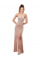 Compre Rosa Cubierta Un Hombre Terciopelo Elástico Largo Formales Vestidos de dama de honor / Vestidos de fiesta