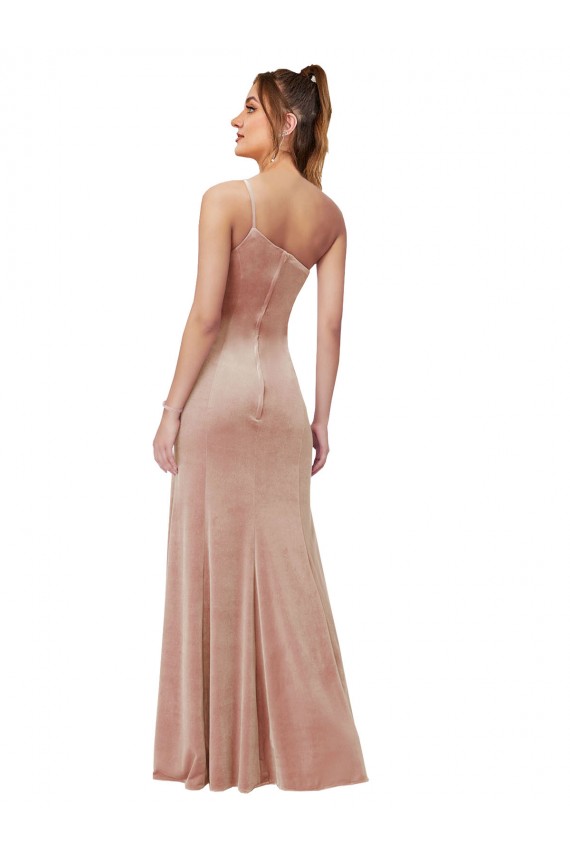 Compre Rosa Cubierta Un Hombre Terciopelo Elástico Largo Formales Vestidos de dama de honor / Vestidos de fiesta
