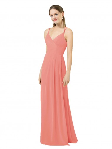 Compre Rosa Del Desierto Cubierta Cuello en V Gasa Largo Vestidos de dama de honor