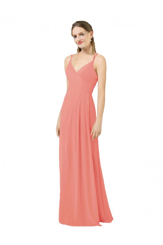 Compre Rosa Del Desierto Cubierta Cuello en V Gasa Largo Vestidos de dama de honor