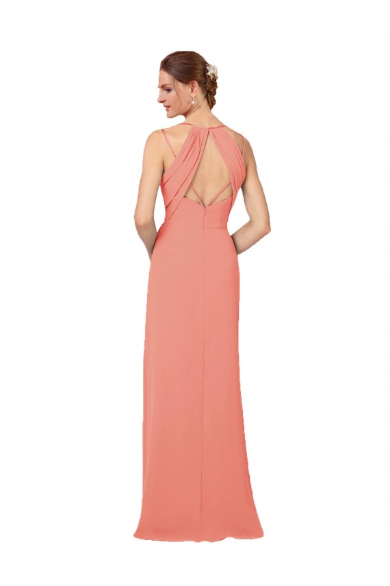 Compre Rosa Del Desierto Cubierta Cuello en V Gasa Largo Vestidos de dama de honor