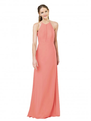 Compre Rosa Del Desierto Cubierta Halter Gasa Largo Vestidos de dama de honor