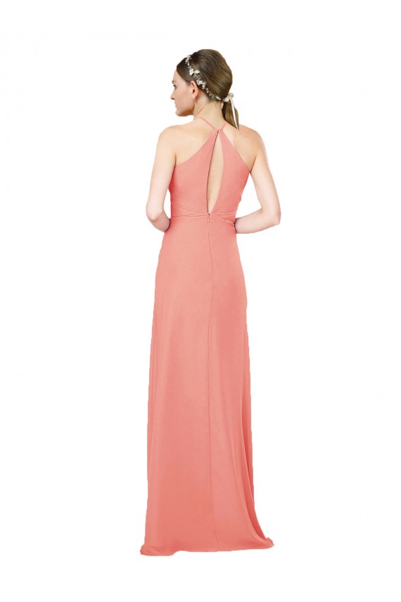 Compre Rosa Del Desierto Cubierta Halter Gasa Largo Vestidos de dama de honor