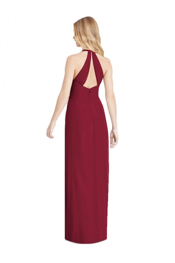 Compre Rosa Del Desierto Trompeta Halter Cuello en V Gasa Largo Formales Vestidos de dama de honor / Vestidos de noche