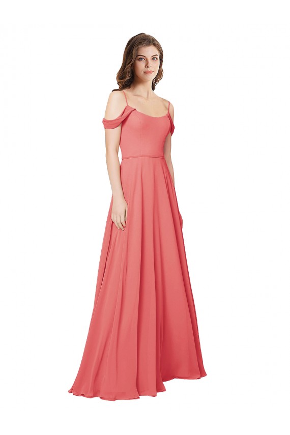 Compre Rosa Del Desierto línea A Hombros Descubiertos Gasa Largo Vestidos de dama de honor