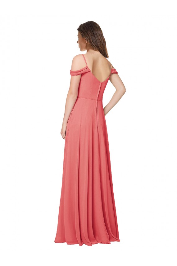 Compre Rosa Del Desierto línea A Hombros Descubiertos Gasa Largo Vestidos de dama de honor