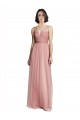 Compre Rosa Rosa línea A Cuello en V Tul Largo Vestidos de dama de honor