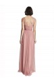 Compre Rosa Rosa línea A Cuello en V Tul Largo Vestidos de dama de honor