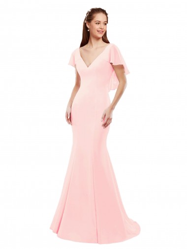 Compre Rosa Sirena Cuello en V Gasa Largo Vestidos de dama de honor