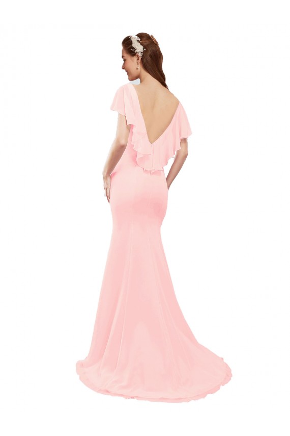Compre Rosa Sirena Cuello en V Gasa Largo Vestidos de dama de honor