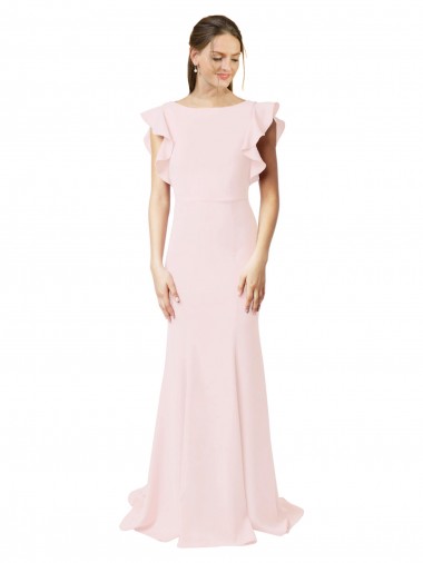 Compre Rosa Sirena Cuello joya Barrer tren Crepé Elástico Largo Vestidos de dama de honor / Vestidos de fiesta
