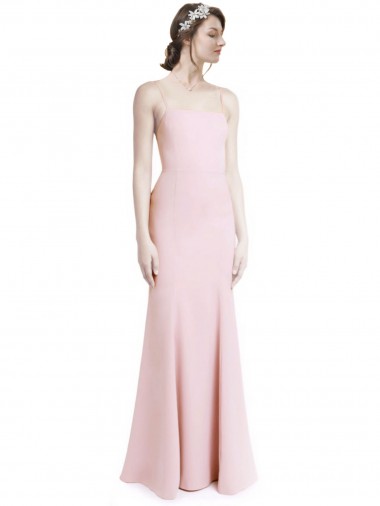 Compre Rosa Sirena Tirantes espagueti Cuadrado Crepé Elástico Largo Vestidos de dama de honor / Vestidos de fiesta