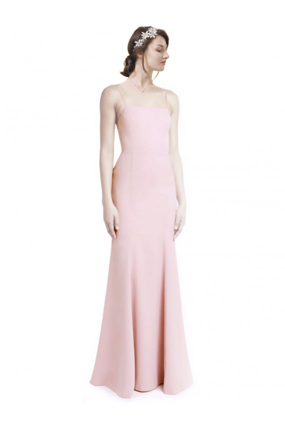 Compre Rosa Sirena Tirantes espagueti Cuadrado Crepé Elástico Largo Vestidos de dama de honor / Vestidos de fiesta