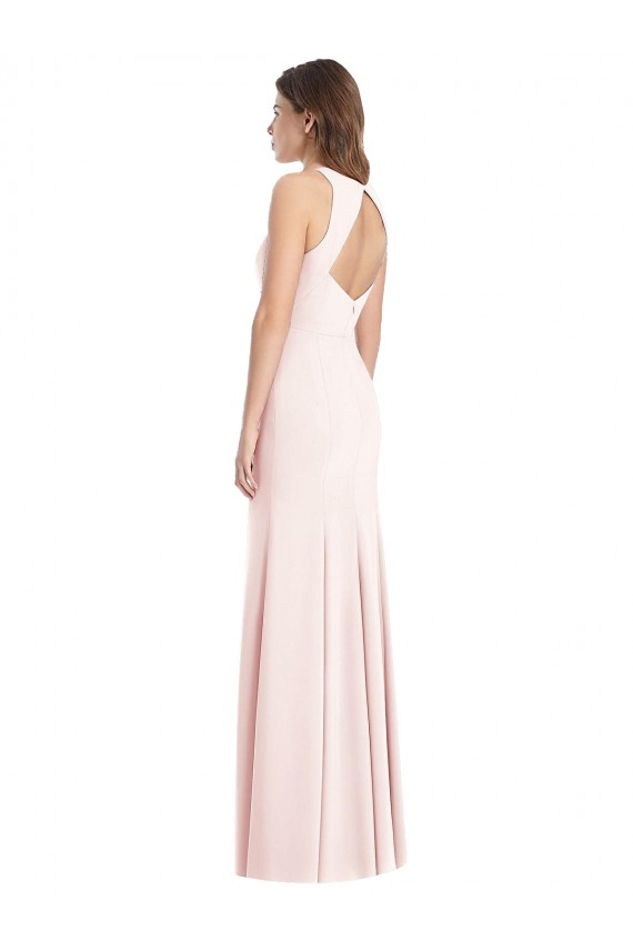 Compre Rosa Trompeta Barco Crepé Elástico Largo Vestidos de dama de honor / Vestidos de fiesta