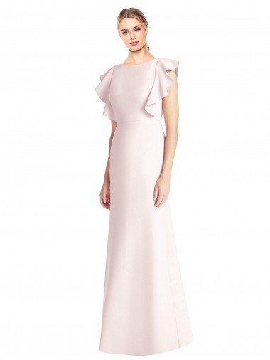 Compre Rosa Trompeta Barco Crepé Elástico Largo Vestidos de dama de honor / Vestidos de fiesta