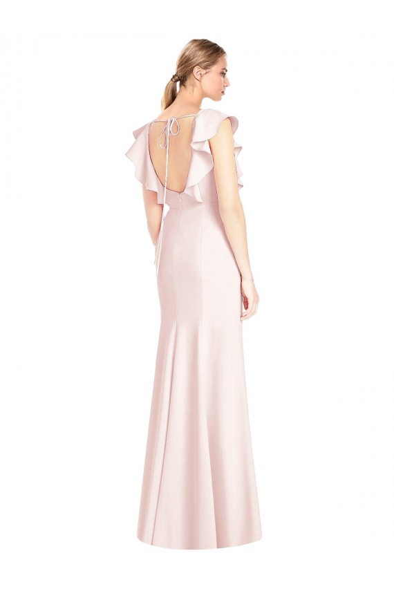 Compre Rosa Trompeta Barco Crepé Elástico Largo Vestidos de dama de honor / Vestidos de fiesta